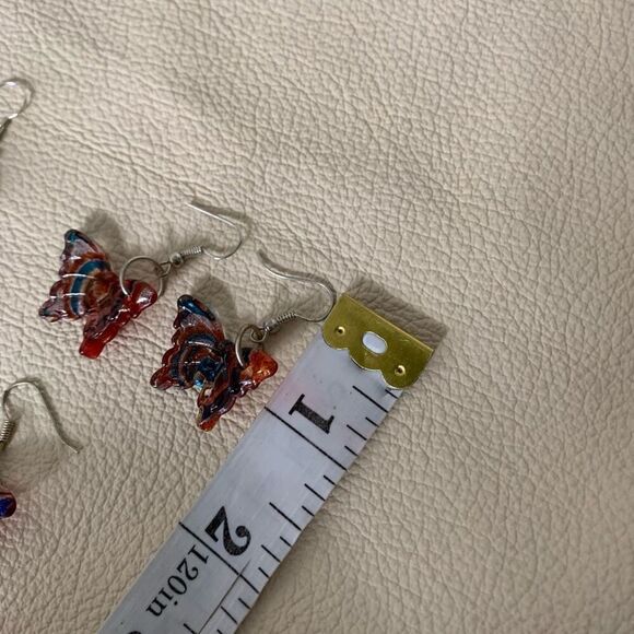 Glass earrings butterfly heart set of three pink orange blue - Picture 5 of 5